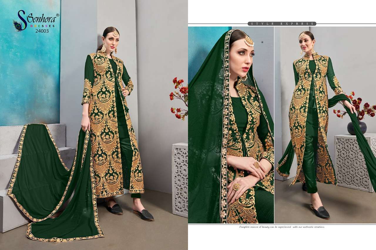 SHABNAM BY SENHORA DRESSES 24001 TO 24004 SERIES INDIAN DESIGNER TRADITIONAL WEAR COLLECTION BEAUTIFUL STYLISH FANCY COLORFUL PARTY WEAR & OCCASIONAL WEAR FAUX GEORGETTE EMBROIDERED DRESSES AT WHOLESALE PRICE