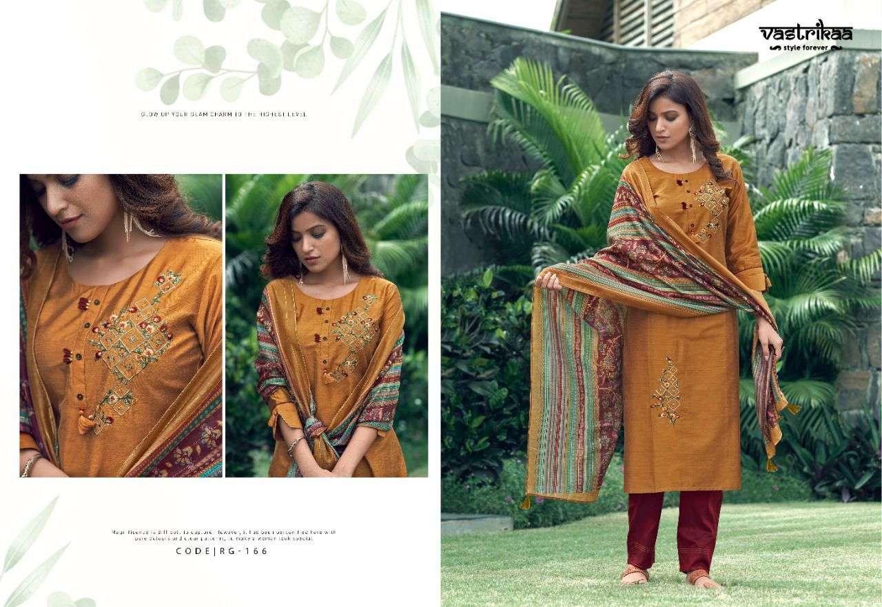 MAJESTY VOL-5 BY VASTRIKAA 165 TO 170 SERIES BEAUTIFUL SUITS COLORFUL STYLISH FANCY CASUAL WEAR & ETHNIC WEAR CHANDERI SILK DRESSES AT WHOLESALE PRICE