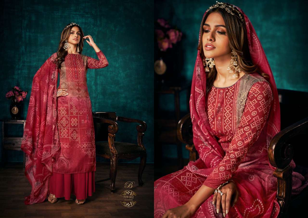 Royal Bandhej By Belliza 719-001 To 719-008 Series Beautiful Festive Suits Colorful Stylish Fancy Casual Wear & Ethnic Wear Pure Pashmina Print With Embroidered Dresses At Wholesale Price