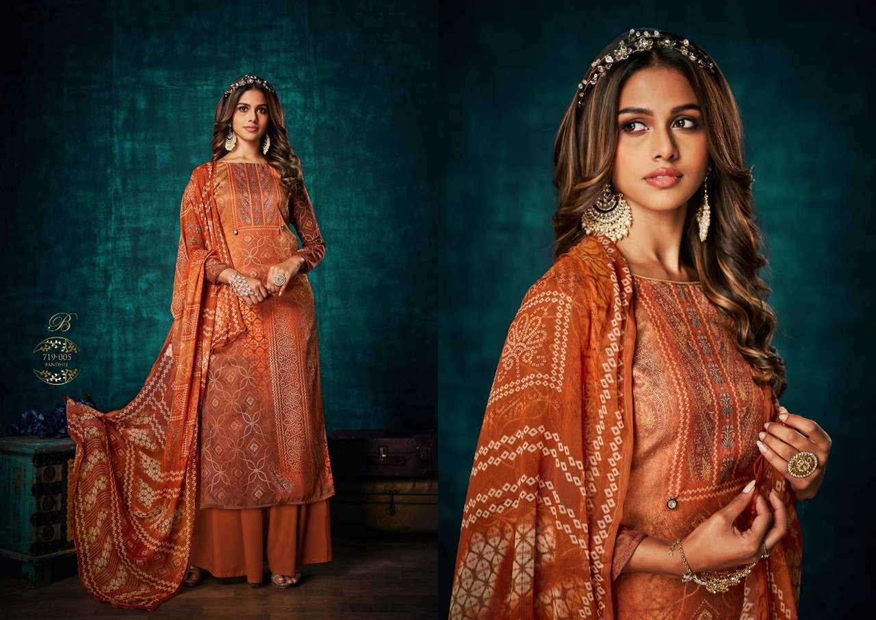 Royal Bandhej By Belliza 719-001 To 719-008 Series Beautiful Festive Suits Colorful Stylish Fancy Casual Wear & Ethnic Wear Pure Pashmina Print With Embroidered Dresses At Wholesale Price