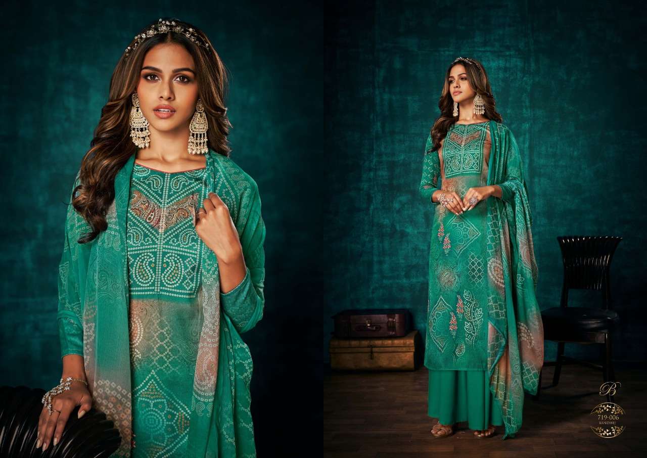 Royal Bandhej By Belliza 719-001 To 719-008 Series Beautiful Festive Suits Colorful Stylish Fancy Casual Wear & Ethnic Wear Pure Pashmina Print With Embroidered Dresses At Wholesale Price