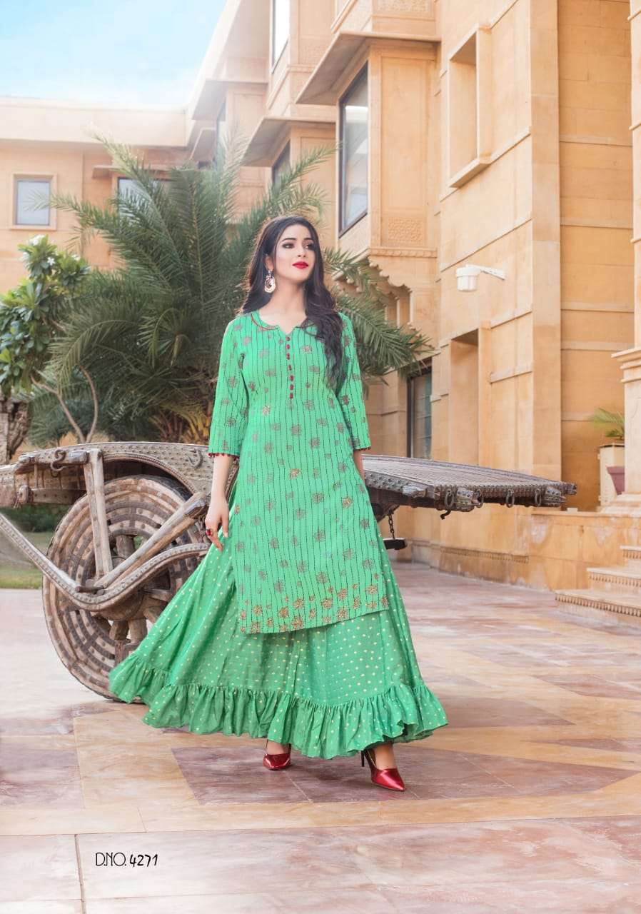 PATOLA BY YAMI FASHION 4271 TO 4276 SERIES DESIGNER STYLISH FANCY COLORFUL BEAUTIFUL PARTY WEAR & ETHNIC WEAR COLLECTION VISCOSE CHANDERI KURTIS WITH BOTTOM AT WHOLESALE PRICE