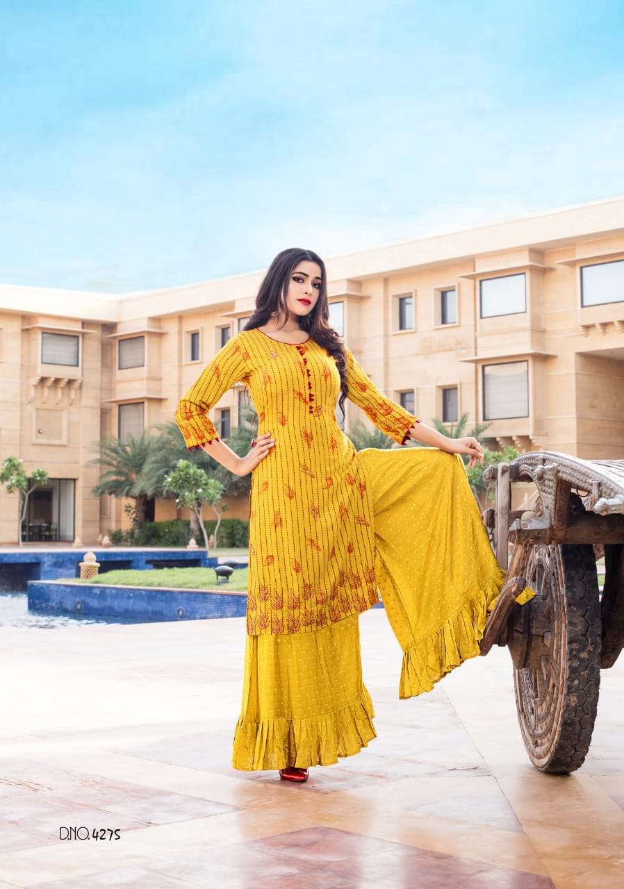 PATOLA BY YAMI FASHION 4271 TO 4276 SERIES DESIGNER STYLISH FANCY COLORFUL BEAUTIFUL PARTY WEAR & ETHNIC WEAR COLLECTION VISCOSE CHANDERI KURTIS WITH BOTTOM AT WHOLESALE PRICE