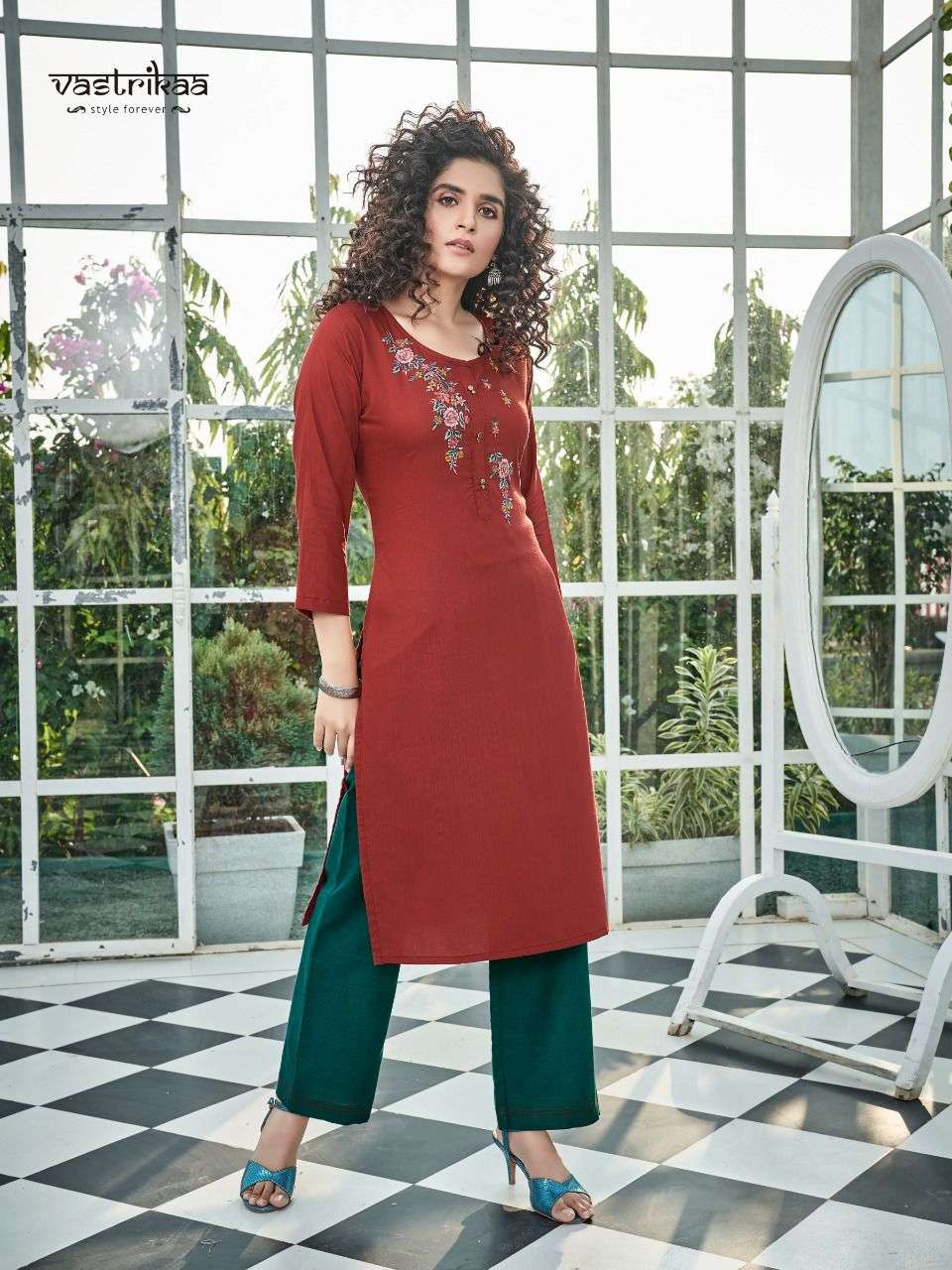 MAERI BY VASTRIKAA 114 TO 118 SERIES DESIGNER STYLISH FANCY COLORFUL BEAUTIFUL PARTY WEAR & ETHNIC WEAR COLLECTION VISCOSE EMBROIDERY KURTIS WITH BOTTOM AT WHOLESALE PRICE