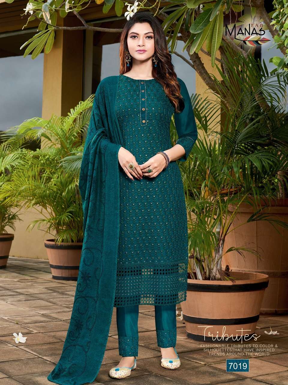 SCHIFFLI VOL-4 BY MANAS FAB 7019 TO 7024 SERIES BEAUTIFUL SUITS COLORFUL STYLISH FANCY CASUAL WEAR & ETHNIC WEAR GEORGETTE WITH SCHIFFLI WORK DRESSES AT WHOLESALE PRICE