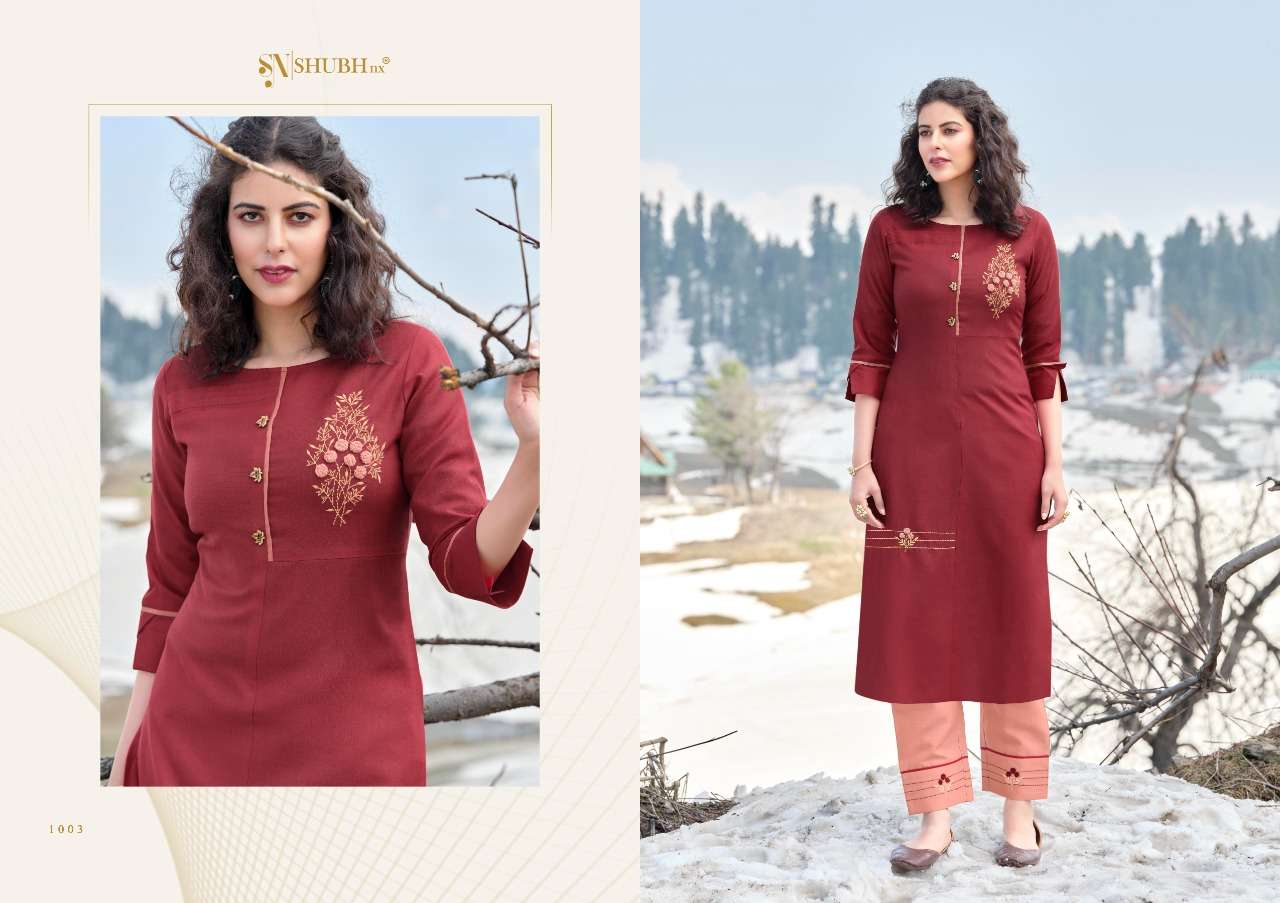 ALLEN BY SHUBH NX 1001 TO 1006 SERIES DESIGNER STYLISH FANCY COLORFUL BEAUTIFUL PARTY WEAR & ETHNIC WEAR COLLECTION COTTON SLUB KURTIS WITH BOTTOM AT WHOLESALE PRICE