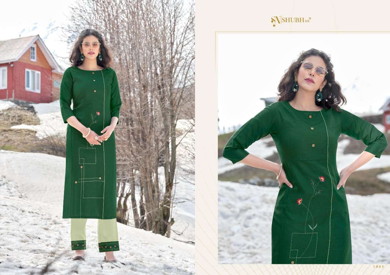 ALLEN BY SHUBH NX 1001 TO 1006 SERIES DESIGNER STYLISH FANCY COLORFUL BEAUTIFUL PARTY WEAR & ETHNIC WEAR COLLECTION COTTON SLUB KURTIS WITH BOTTOM AT WHOLESALE PRICE