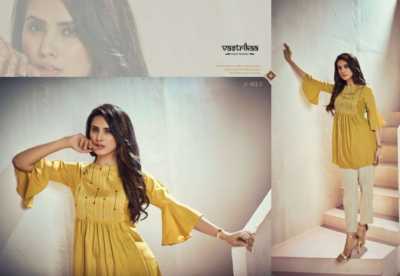 VERVE TOPS BY VASTRIKAA 911 TO 916 SERIES BEAUTIFUL STYLISH FANCY COLORFUL CASUAL WEAR & ETHNIC WEAR HEAVY MUSLIN TOPS AT WHOLESALE PRICE