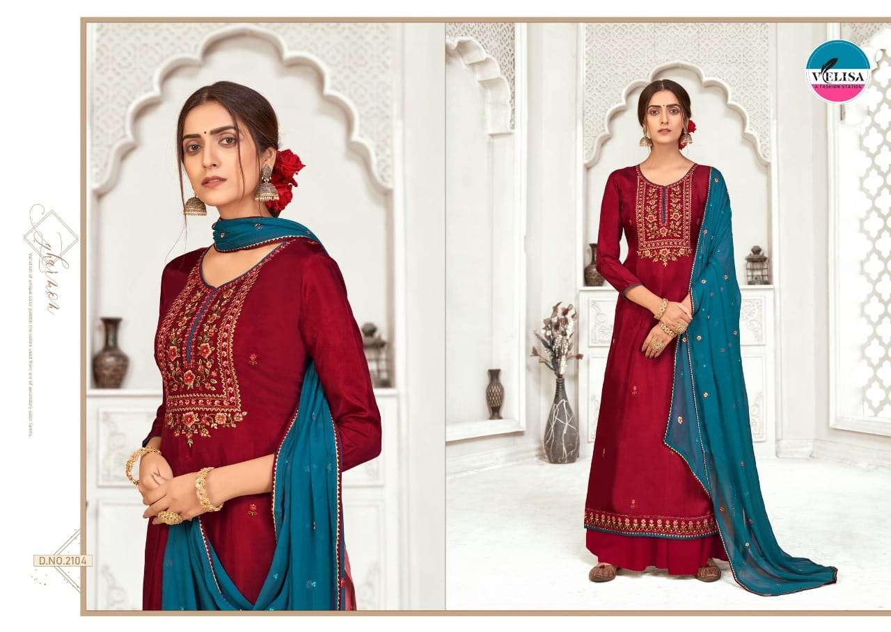 LEAF BY VELISA 2101 TO 2104 SERIES BEAUTIFUL STYLISH SHARARA SUITS FANCY COLORFUL CASUAL WEAR & ETHNIC WEAR & READY TO WEAR PURE VISCOSE SILK EMBROIDERED DRESSES AT WHOLESALE PRICE