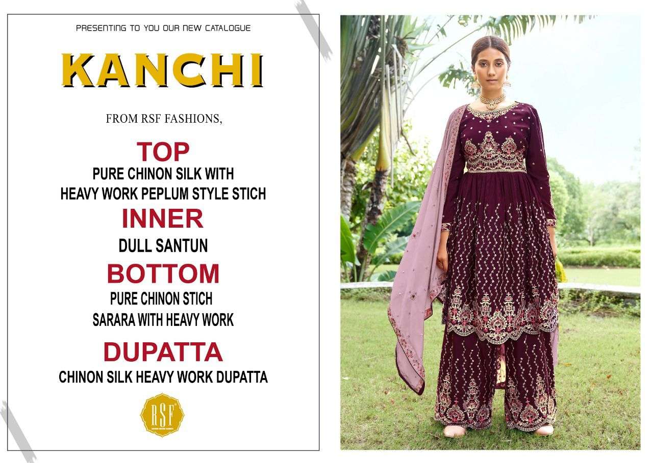 KANCHI BY RIDDHI SIDDHI FASHION 21001 TO 21004 SERIES BEAUTIFUL SUITS COLORFUL STYLISH FANCY CASUAL WEAR & ETHNIC WEAR PURE CHINNON SILK EMBROIDERED DRESSES AT WHOLESALE PRICE