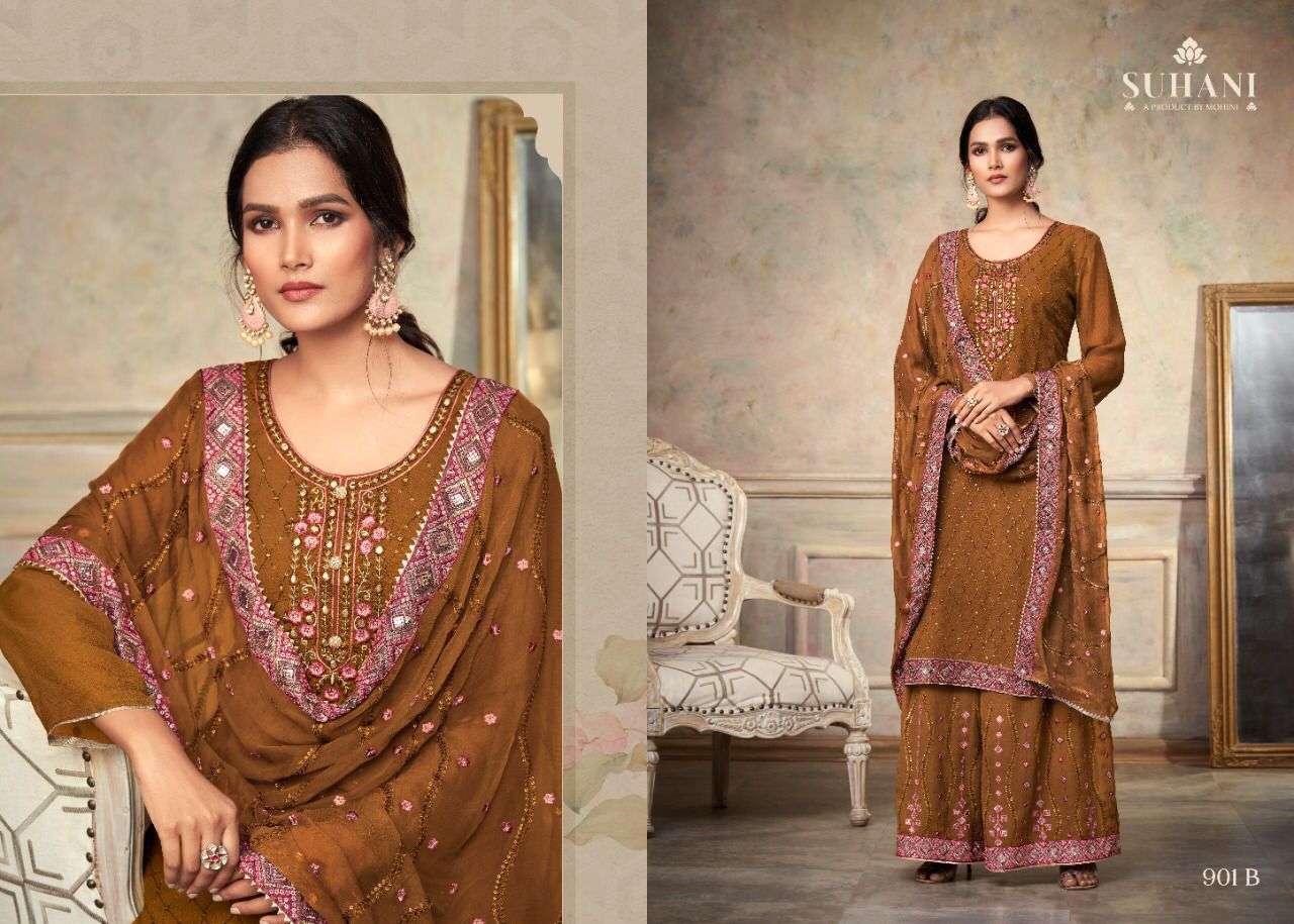 SUHANI VOL-2 BY MOHINI FASHION 901-A TO 801-D SERIES BEAUTIFUL SUITS COLORFUL STYLISH FANCY CASUAL WEAR & ETHNIC WEAR PURE VISCOSE GEORGETTE EMBROIDERED DRESSES AT WHOLESALE PRICE