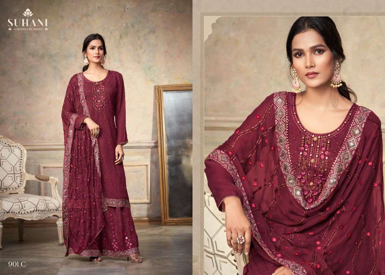 SUHANI VOL-2 BY MOHINI FASHION 901-A TO 801-D SERIES BEAUTIFUL SUITS COLORFUL STYLISH FANCY CASUAL WEAR & ETHNIC WEAR PURE VISCOSE GEORGETTE EMBROIDERED DRESSES AT WHOLESALE PRICE