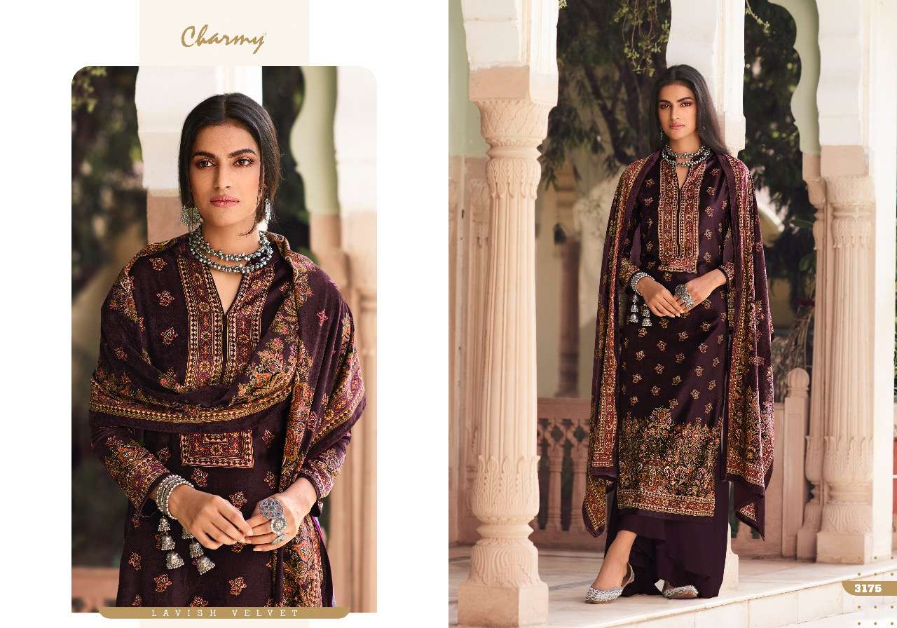 VELVET VOL-5 BY CHARMY 3171 TO 3178 SERIES BEAUTIFUL STYLISH SUITS FANCY COLORFUL CASUAL WEAR & ETHNIC WEAR & READY TO WEAR VELVET DIGITAL PRINTED DRESSES AT WHOLESALE PRICE