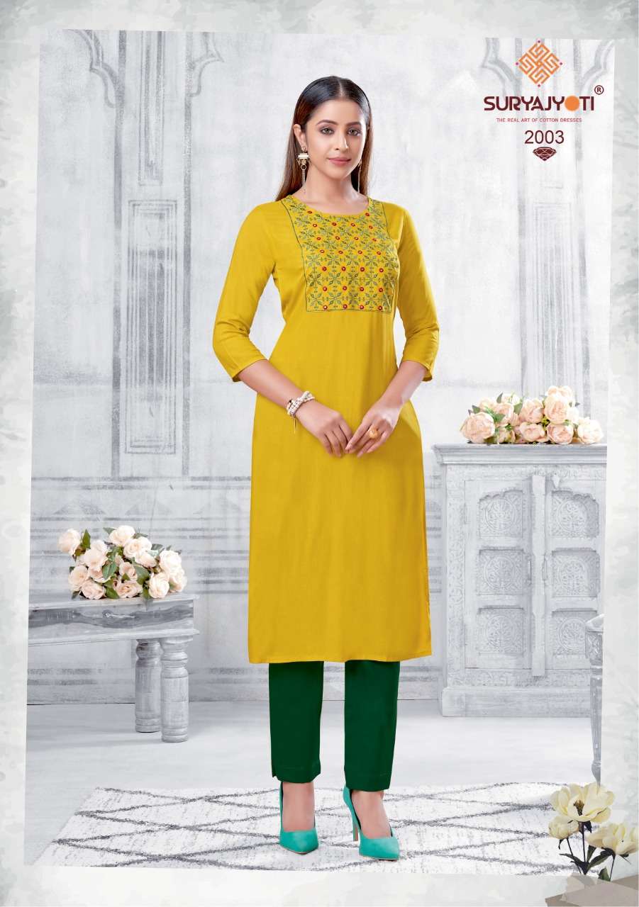 NIRJA ADVANCE VOL-2 BY SURYAJYOTI 2001 TO 2008 SERIES DESIGNER STYLISH FANCY COLORFUL BEAUTIFUL PARTY WEAR & ETHNIC WEAR COLLECTION RAYON EMBROIDERY KURTIS AT WHOLESALE PRICE