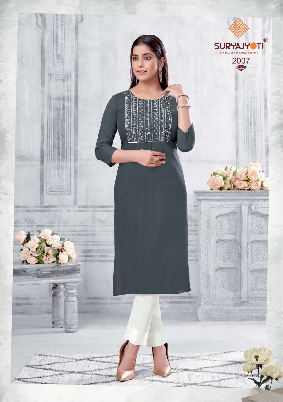 NIRJA ADVANCE VOL-2 BY SURYAJYOTI 2001 TO 2008 SERIES DESIGNER STYLISH FANCY COLORFUL BEAUTIFUL PARTY WEAR & ETHNIC WEAR COLLECTION RAYON EMBROIDERY KURTIS AT WHOLESALE PRICE