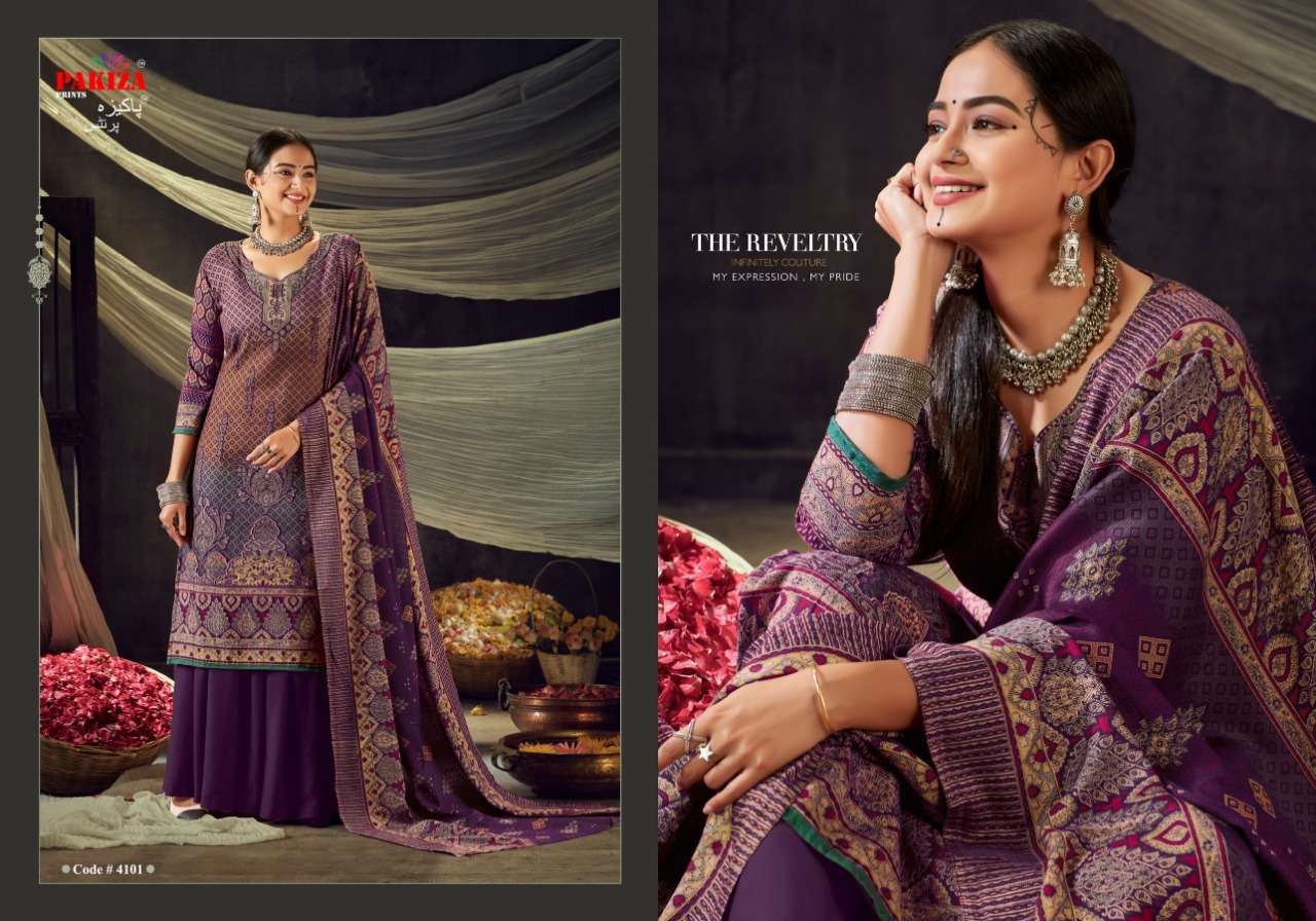 PACHMINA VOL-41 BY PAKIZA PRINTS 4101 TO 4108 SERIES BEAUTIFUL STYLISH SUITS FANCY COLORFUL CASUAL WEAR & ETHNIC WEAR & READY TO WEAR PACHMINA PRINTED DRESSES AT WHOLESALE PRICE