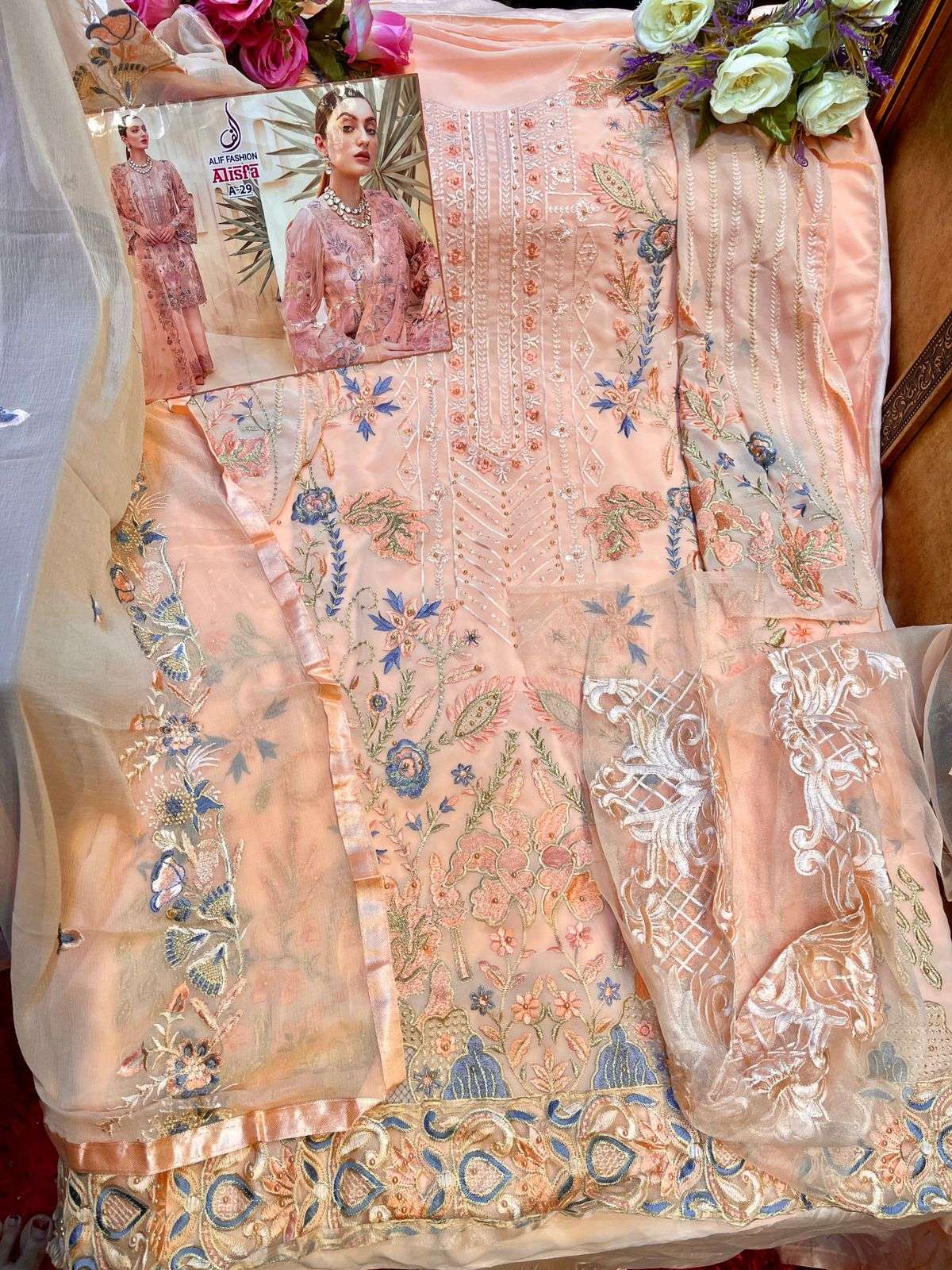 ALISFA BY ALIF FASHION DESIGNER PAKISTANI SUITS BEAUTIFUL STYLISH FANCY COLORFUL PARTY WEAR & OCCASIONAL WEAR FAUX GEORGETTE EMBROIDERED DRESSES AT WHOLESALE PRICE