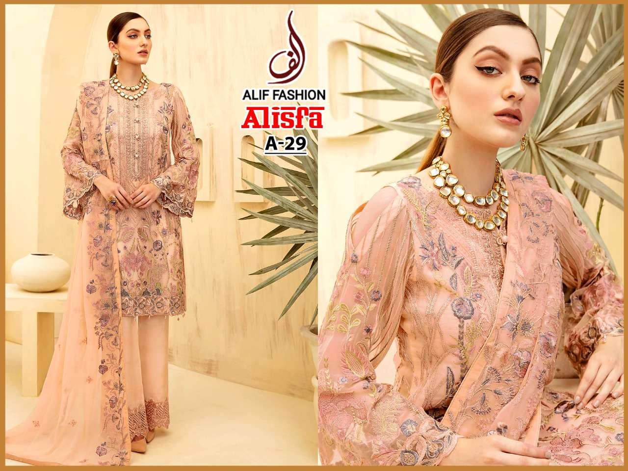 ALISFA BY ALIF FASHION DESIGNER PAKISTANI SUITS BEAUTIFUL STYLISH FANCY COLORFUL PARTY WEAR & OCCASIONAL WEAR FAUX GEORGETTE EMBROIDERED DRESSES AT WHOLESALE PRICE