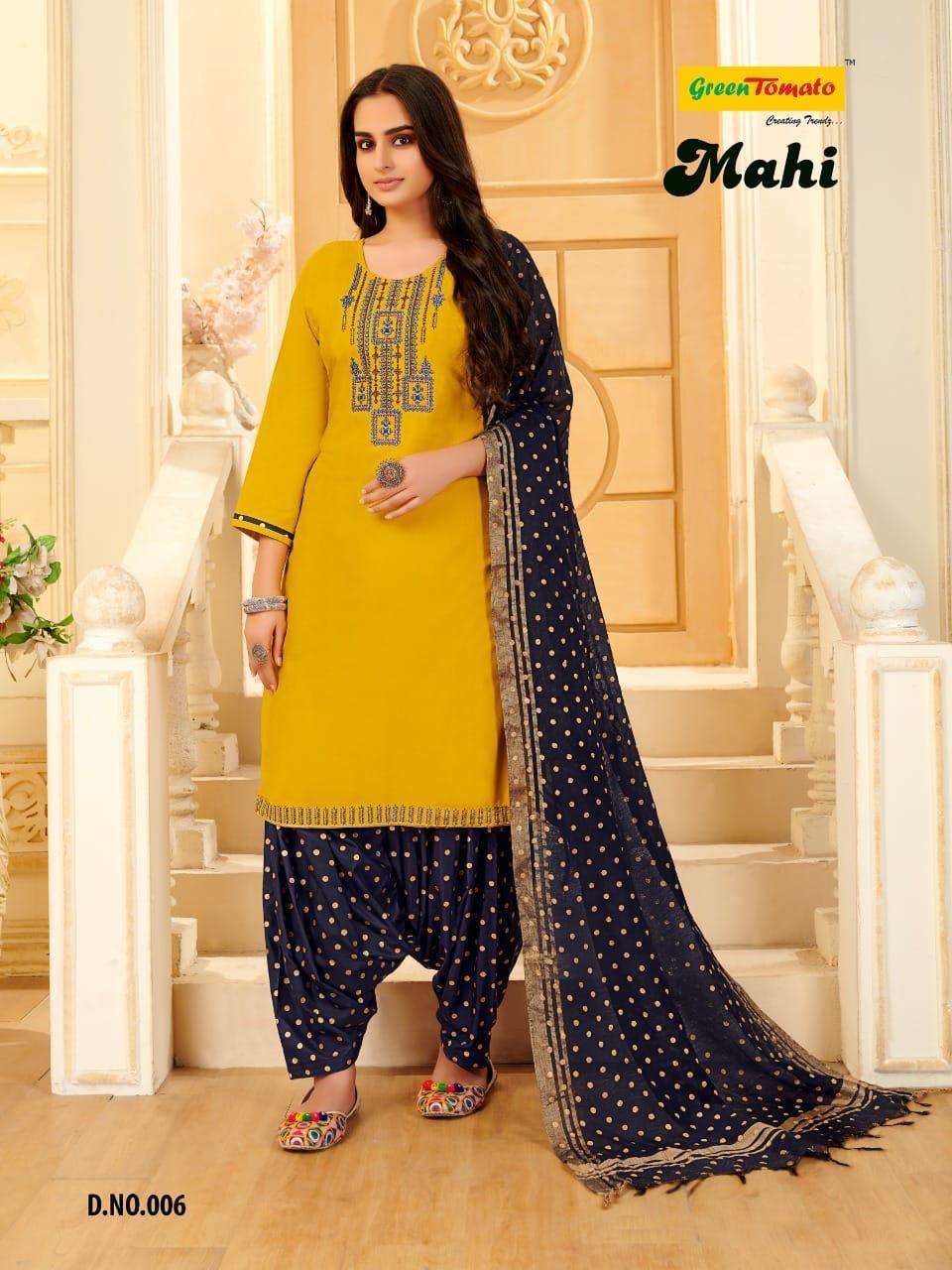 MAHI BY GREEN TOMATO 01 TO 08 SERIES BEAUTIFUL PATIYALA SUITS COLORFUL STYLISH FANCY CASUAL WEAR & ETHNIC WEAR HEAVY RAYON DRESSES AT WHOLESALE PRICE