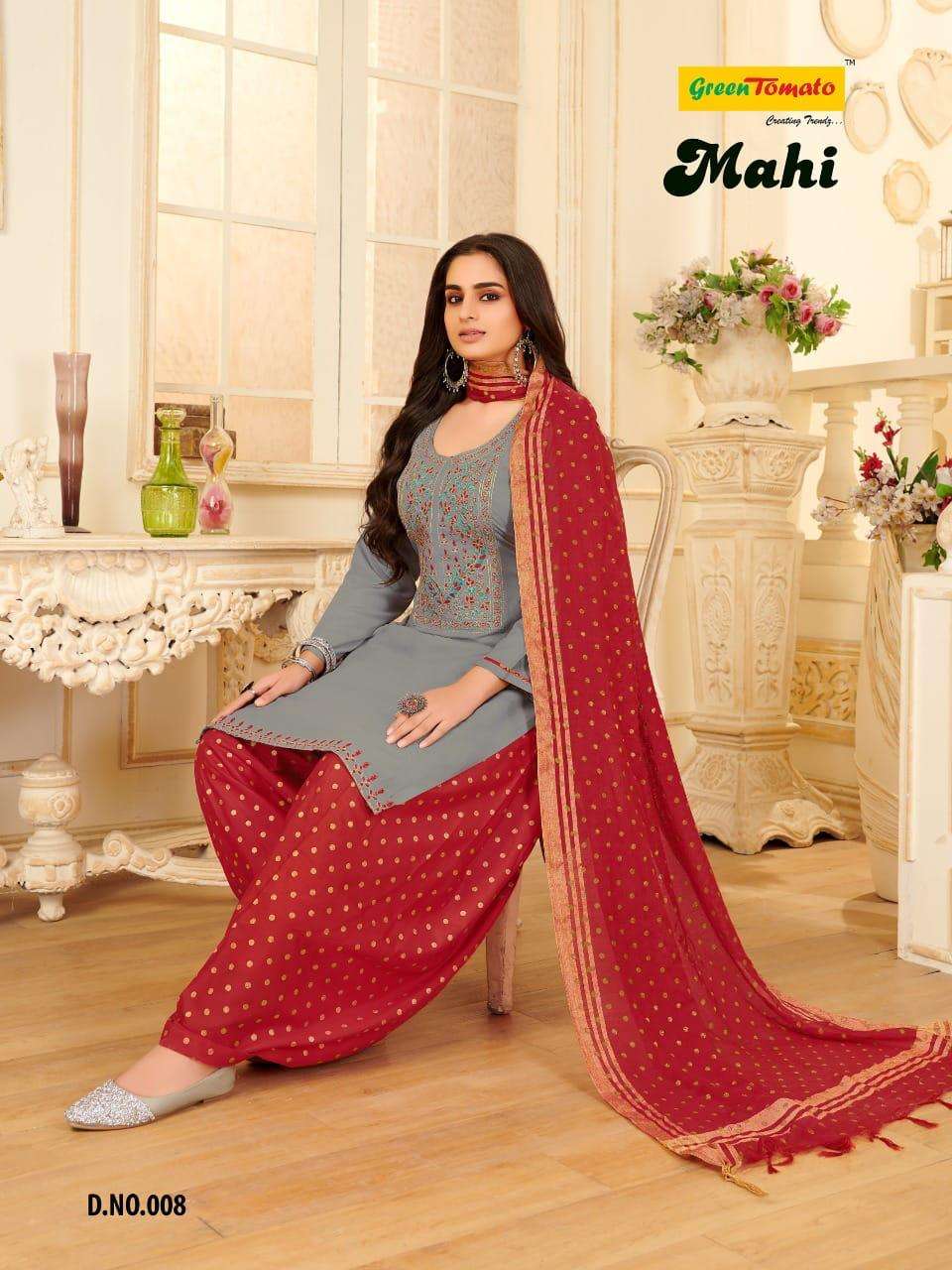 MAHI BY GREEN TOMATO 01 TO 08 SERIES BEAUTIFUL PATIYALA SUITS COLORFUL STYLISH FANCY CASUAL WEAR & ETHNIC WEAR HEAVY RAYON DRESSES AT WHOLESALE PRICE