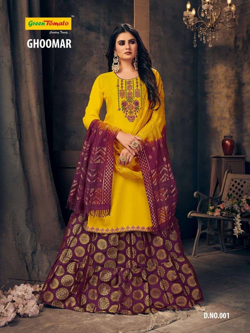 GHOOMAR BY GREEN TOMATO 001 TO 008 SERIES BEAUTIFUL SUITS COLORFUL STYLISH FANCY CASUAL WEAR & ETHNIC WEAR FANCY DRESSES AT WHOLESALE PRICE