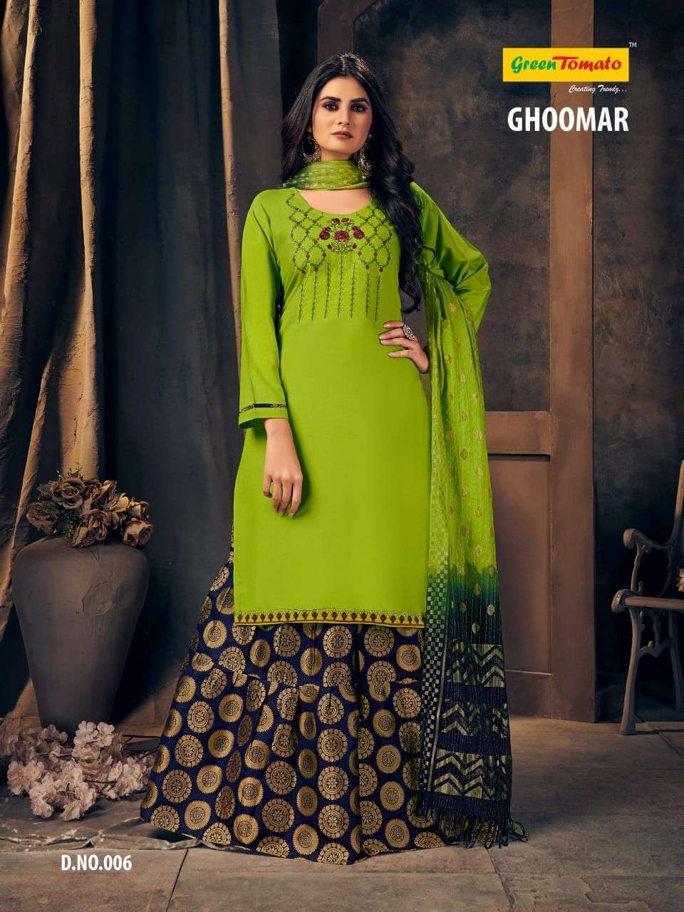GHOOMAR BY GREEN TOMATO 001 TO 008 SERIES BEAUTIFUL SUITS COLORFUL STYLISH FANCY CASUAL WEAR & ETHNIC WEAR FANCY DRESSES AT WHOLESALE PRICE