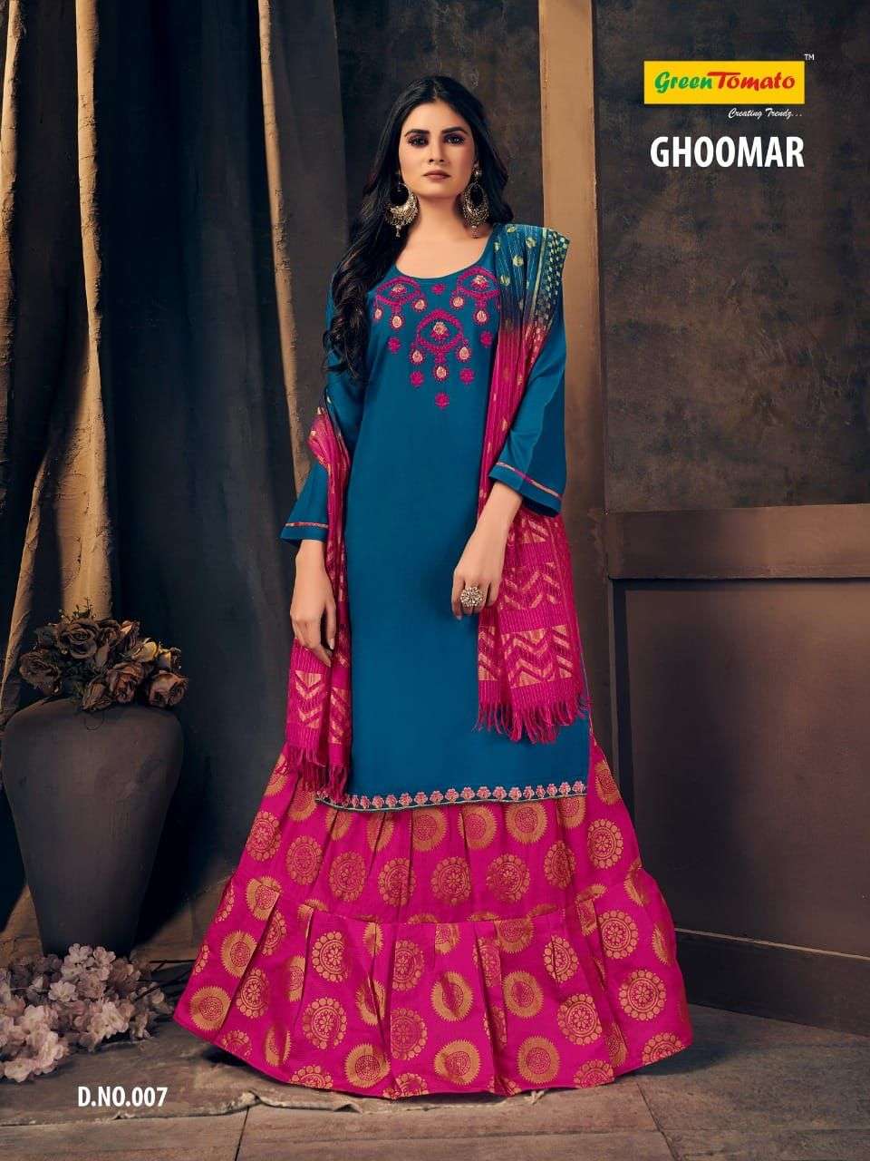 GHOOMAR BY GREEN TOMATO 001 TO 008 SERIES BEAUTIFUL SUITS COLORFUL STYLISH FANCY CASUAL WEAR & ETHNIC WEAR FANCY DRESSES AT WHOLESALE PRICE