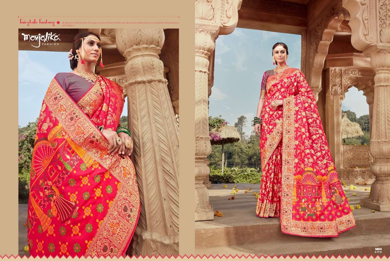 VARTIKA VOL-38 BY MONJOLIKA 3801 TO 3808 SERIES INDIAN TRADITIONAL WEAR COLLECTION BEAUTIFUL STYLISH FANCY COLORFUL PARTY WEAR & OCCASIONAL WEAR BANARASI SILK SAREES AT WHOLESALE PRICE