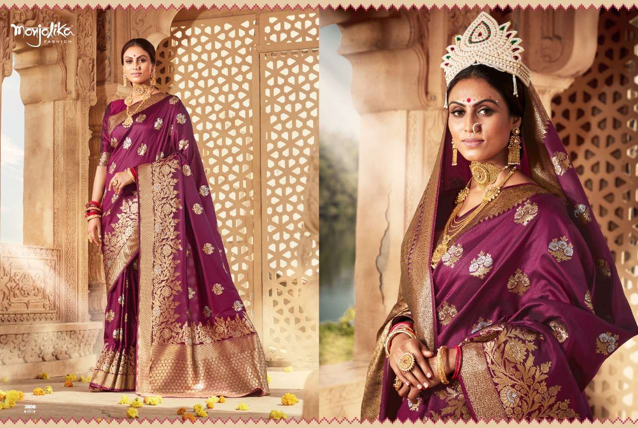 VARTIKA VOL-38 BY MONJOLIKA 3801 TO 3808 SERIES INDIAN TRADITIONAL WEAR COLLECTION BEAUTIFUL STYLISH FANCY COLORFUL PARTY WEAR & OCCASIONAL WEAR BANARASI SILK SAREES AT WHOLESALE PRICE