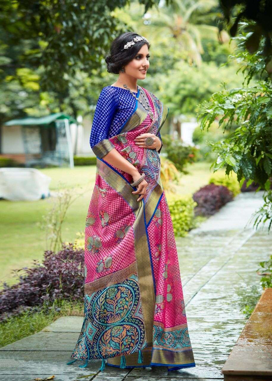 GOLDEN EYE BY MYRA 01 TO 09 SERIES INDIAN TRADITIONAL WEAR COLLECTION BEAUTIFUL STYLISH FANCY COLORFUL PARTY WEAR & OCCASIONAL WEAR ORGANZA BRASSO SILK SAREES AT WHOLESALE PRICE