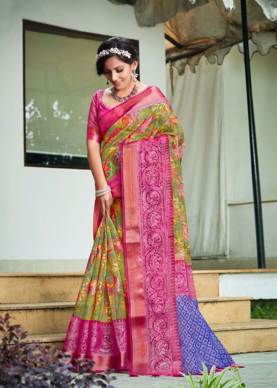 GOLDEN EYE BY MYRA 01 TO 09 SERIES INDIAN TRADITIONAL WEAR COLLECTION BEAUTIFUL STYLISH FANCY COLORFUL PARTY WEAR & OCCASIONAL WEAR ORGANZA BRASSO SILK SAREES AT WHOLESALE PRICE