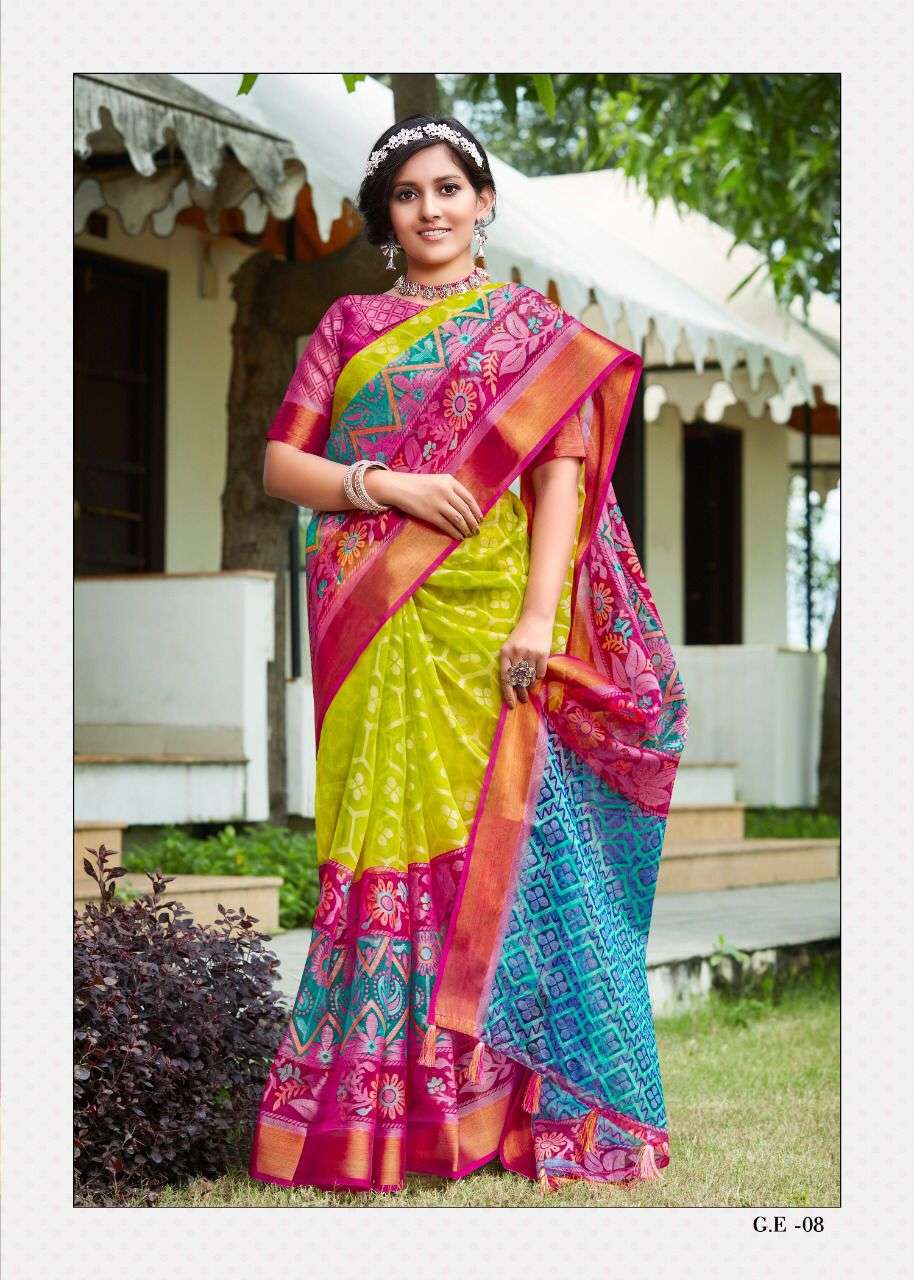 GOLDEN EYE BY MYRA 01 TO 09 SERIES INDIAN TRADITIONAL WEAR COLLECTION BEAUTIFUL STYLISH FANCY COLORFUL PARTY WEAR & OCCASIONAL WEAR ORGANZA BRASSO SILK SAREES AT WHOLESALE PRICE