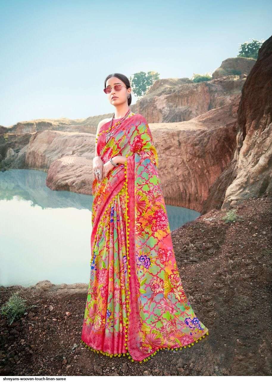 WOOVEN TOUCH BY SHREYANS 01 TO 12 SERIES INDIAN TRADITIONAL WEAR COLLECTION BEAUTIFUL STYLISH FANCY COLORFUL PARTY WEAR & OCCASIONAL WEAR LINEN SAREES AT WHOLESALE PRICE