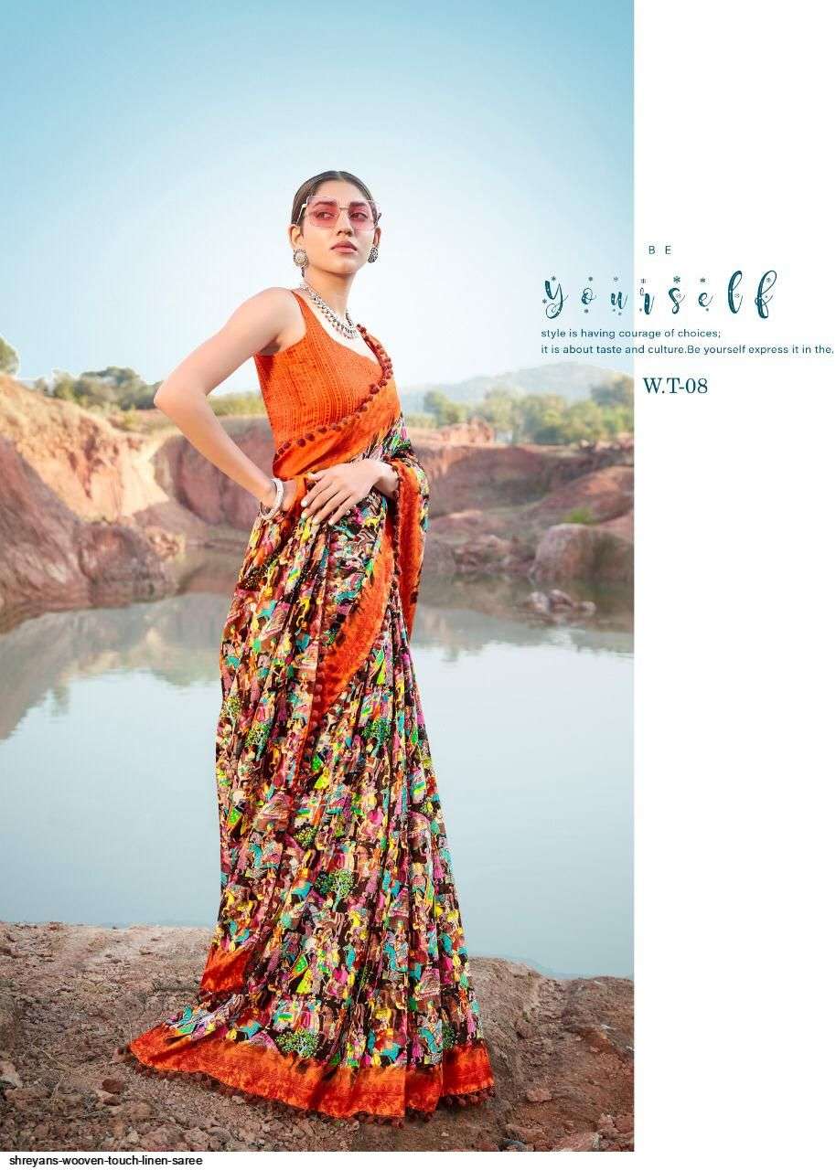 WOOVEN TOUCH BY SHREYANS 01 TO 12 SERIES INDIAN TRADITIONAL WEAR COLLECTION BEAUTIFUL STYLISH FANCY COLORFUL PARTY WEAR & OCCASIONAL WEAR LINEN SAREES AT WHOLESALE PRICE