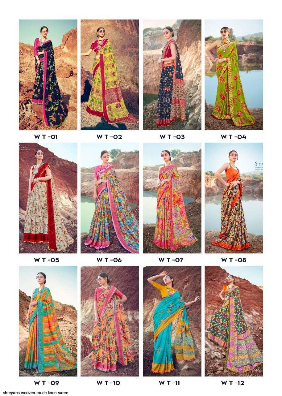 WOOVEN TOUCH BY SHREYANS 01 TO 12 SERIES INDIAN TRADITIONAL WEAR COLLECTION BEAUTIFUL STYLISH FANCY COLORFUL PARTY WEAR & OCCASIONAL WEAR LINEN SAREES AT WHOLESALE PRICE