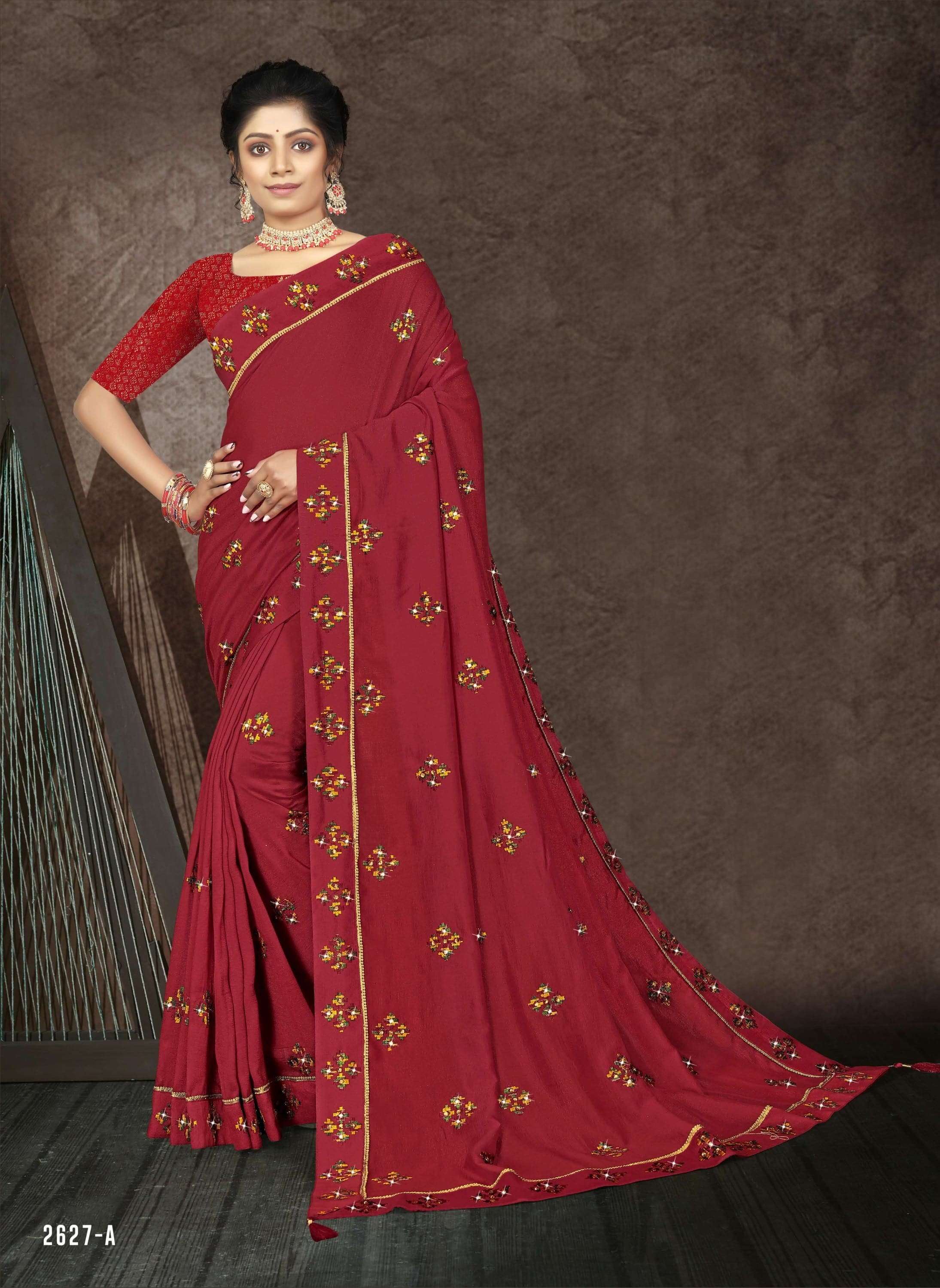 RAM LAKHAN BY INDIAN WOMEN 2627-A TO 2627-F SERIES INDIAN TRADITIONAL WEAR COLLECTION BEAUTIFUL STYLISH FANCY COLORFUL PARTY WEAR & OCCASIONAL WEAR VICHITRA SILK SAREES AT WHOLESALE PRICE