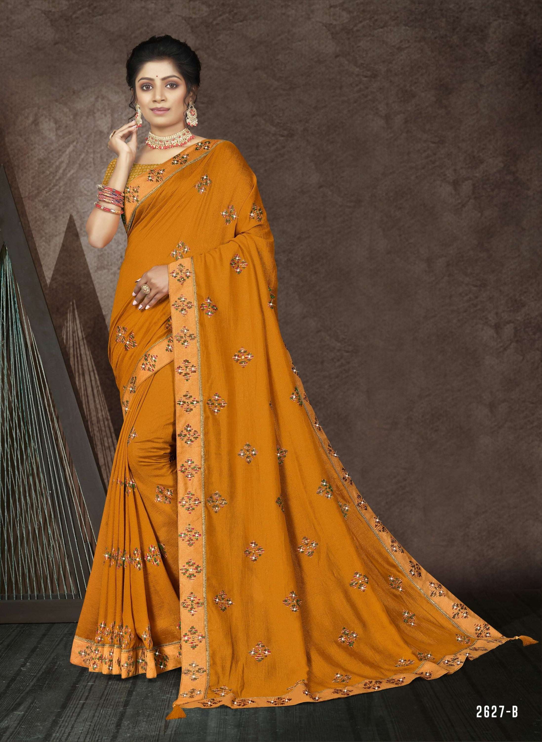RAM LAKHAN BY INDIAN WOMEN 2627-A TO 2627-F SERIES INDIAN TRADITIONAL WEAR COLLECTION BEAUTIFUL STYLISH FANCY COLORFUL PARTY WEAR & OCCASIONAL WEAR VICHITRA SILK SAREES AT WHOLESALE PRICE