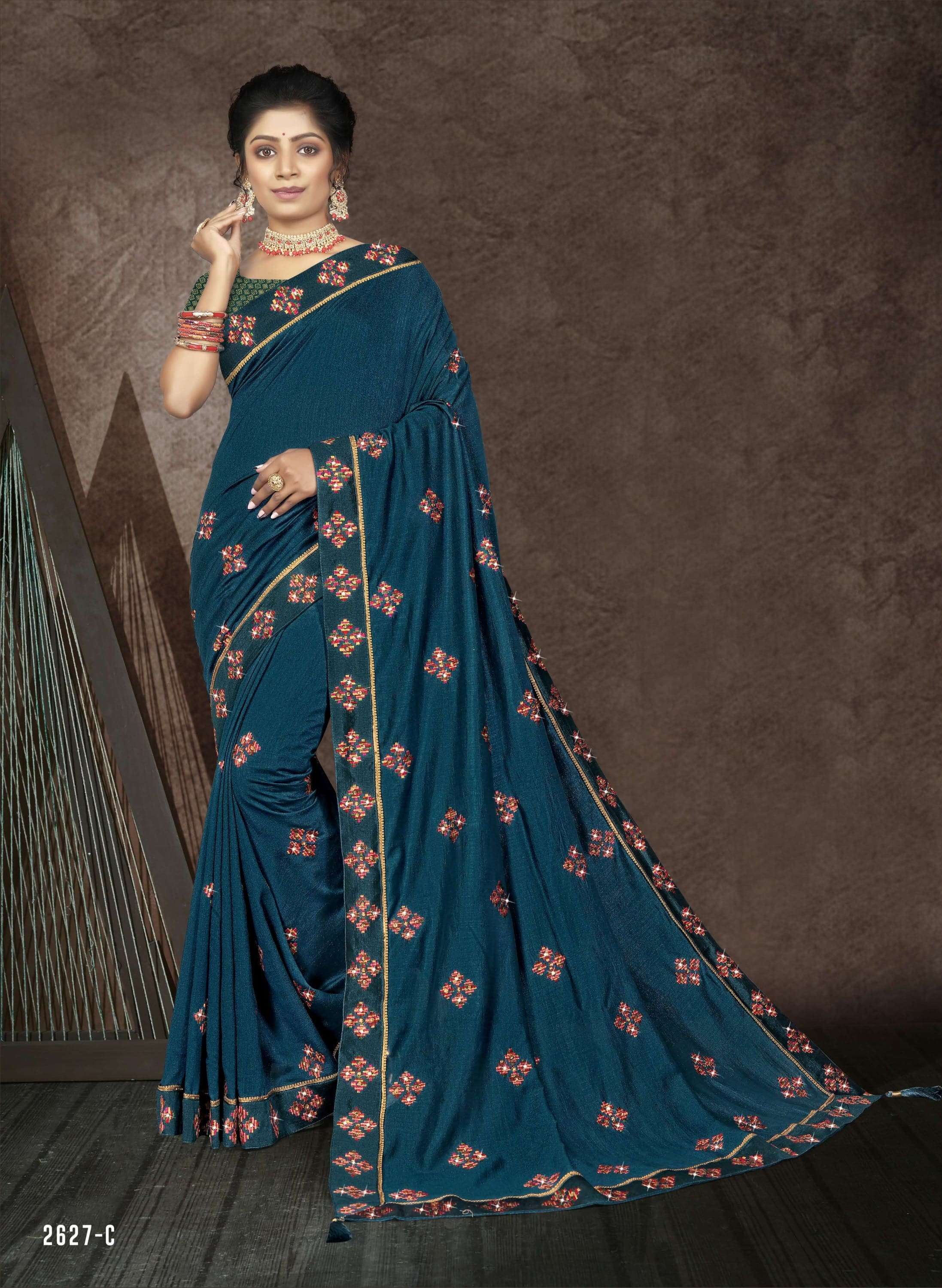 RAM LAKHAN BY INDIAN WOMEN 2627-A TO 2627-F SERIES INDIAN TRADITIONAL WEAR COLLECTION BEAUTIFUL STYLISH FANCY COLORFUL PARTY WEAR & OCCASIONAL WEAR VICHITRA SILK SAREES AT WHOLESALE PRICE