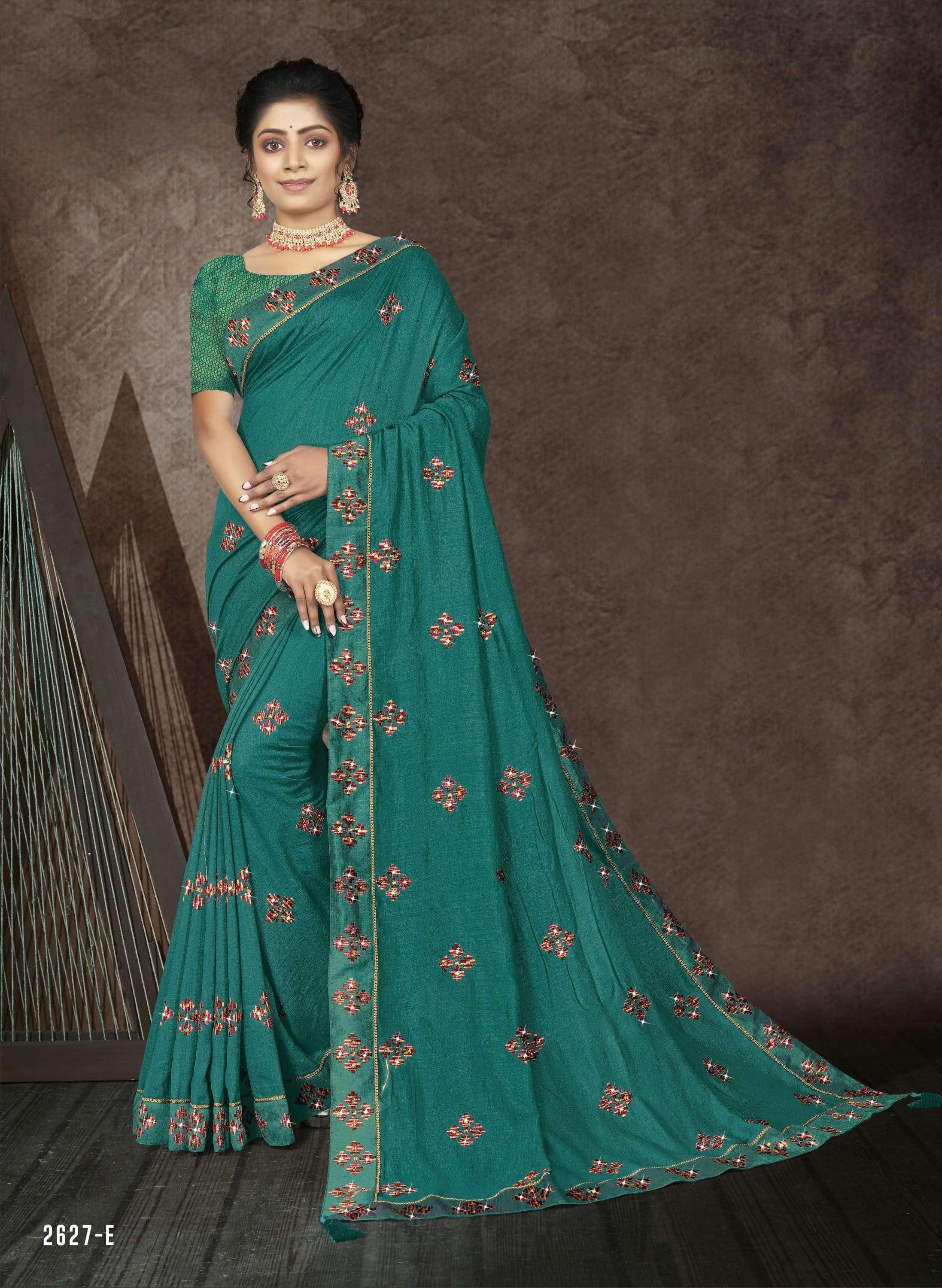 RAM LAKHAN BY INDIAN WOMEN 2627-A TO 2627-F SERIES INDIAN TRADITIONAL WEAR COLLECTION BEAUTIFUL STYLISH FANCY COLORFUL PARTY WEAR & OCCASIONAL WEAR VICHITRA SILK SAREES AT WHOLESALE PRICE
