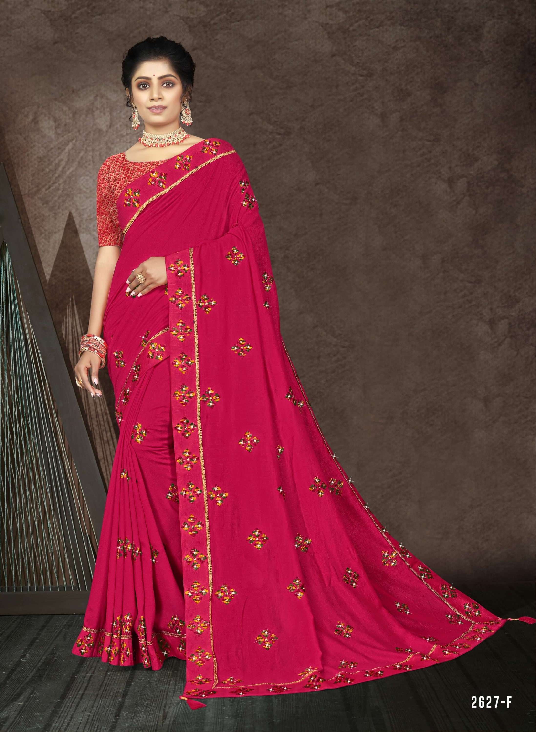 RAM LAKHAN BY INDIAN WOMEN 2627-A TO 2627-F SERIES INDIAN TRADITIONAL WEAR COLLECTION BEAUTIFUL STYLISH FANCY COLORFUL PARTY WEAR & OCCASIONAL WEAR VICHITRA SILK SAREES AT WHOLESALE PRICE