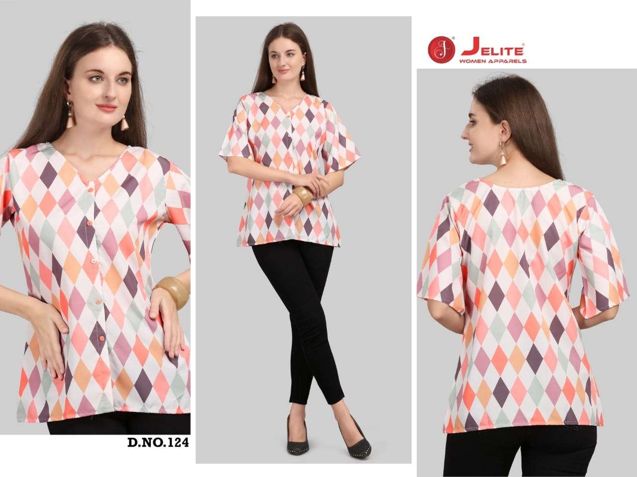 TULIP VOL-4 BY JELITE 117 TO 124 SERIES BEAUTIFUL COLORFUL STYLISH FANCY CASUAL WEAR & READY TO WEAR POLYSTER CREPE TOPS AT WHOLESALE PRICE