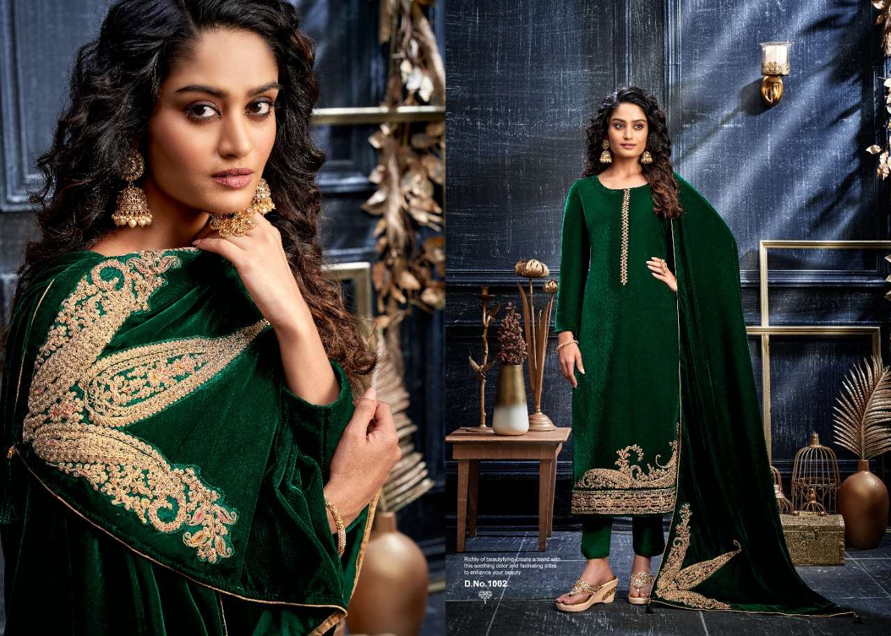 REHNUMA BY ZSM 1001 TO 1005 SERIES BEAUTIFUL STYLISH SUITS FANCY COLORFUL CASUAL WEAR & ETHNIC WEAR & READY TO WEAR PURE VELVET DRESSES AT WHOLESALE PRICE