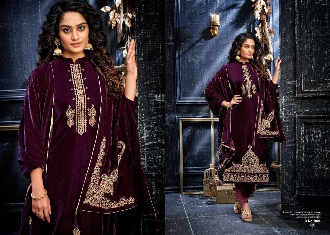 REHNUMA BY ZSM 1001 TO 1005 SERIES BEAUTIFUL STYLISH SUITS FANCY COLORFUL CASUAL WEAR & ETHNIC WEAR & READY TO WEAR PURE VELVET DRESSES AT WHOLESALE PRICE