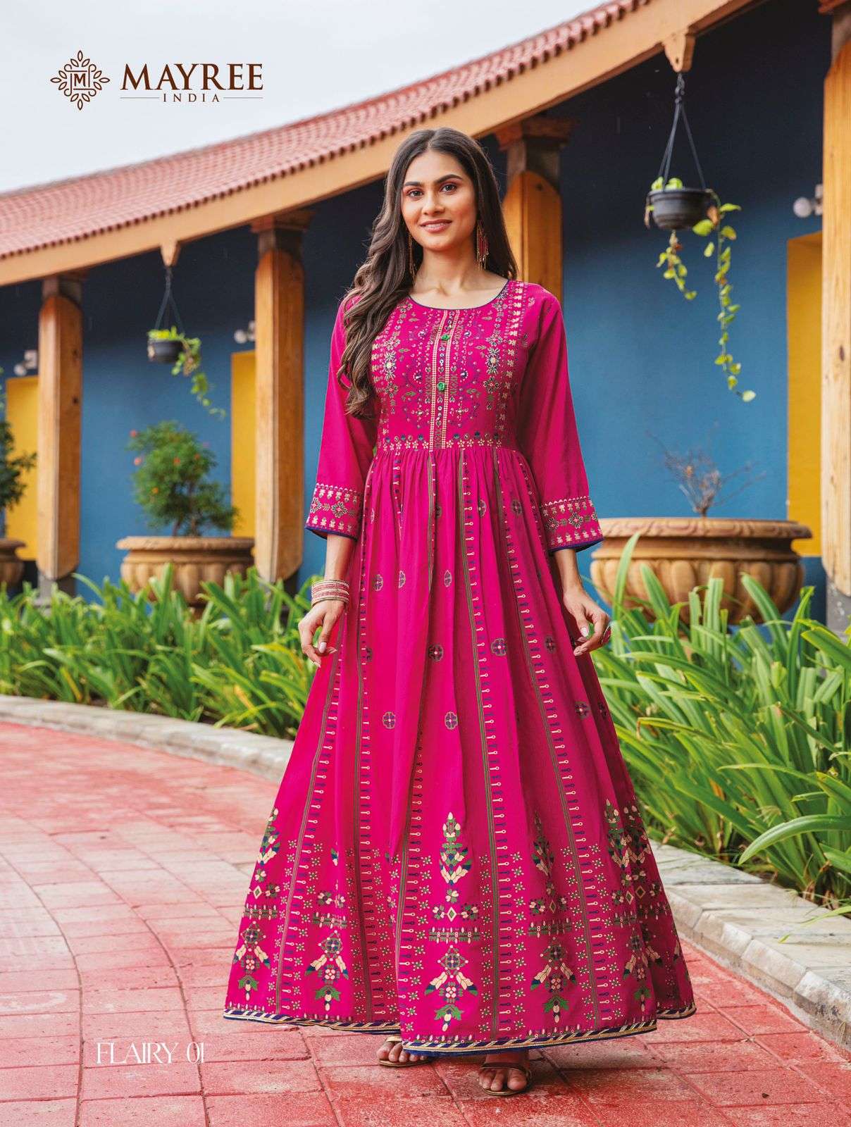 FLAIRY BY MAYREE 01 TO 06 SERIES BEAUTIFUL STYLISH FANCY COLORFUL CASUAL WEAR & ETHNIC WEAR HEAVY SILK PRINT GOWNS AT WHOLESALE PRICE