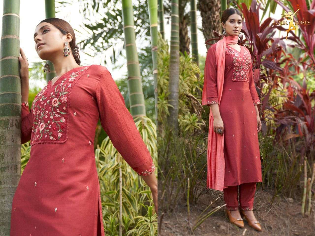 RUHAANIYAT BY FOUR ROSES 1001 TO 1006 SERIES BEAUTIFUL SUITS COLORFUL STYLISH FANCY CASUAL WEAR & ETHNIC WEAR CHINNON EMBROIDERED DRESSES AT WHOLESALE PRICE