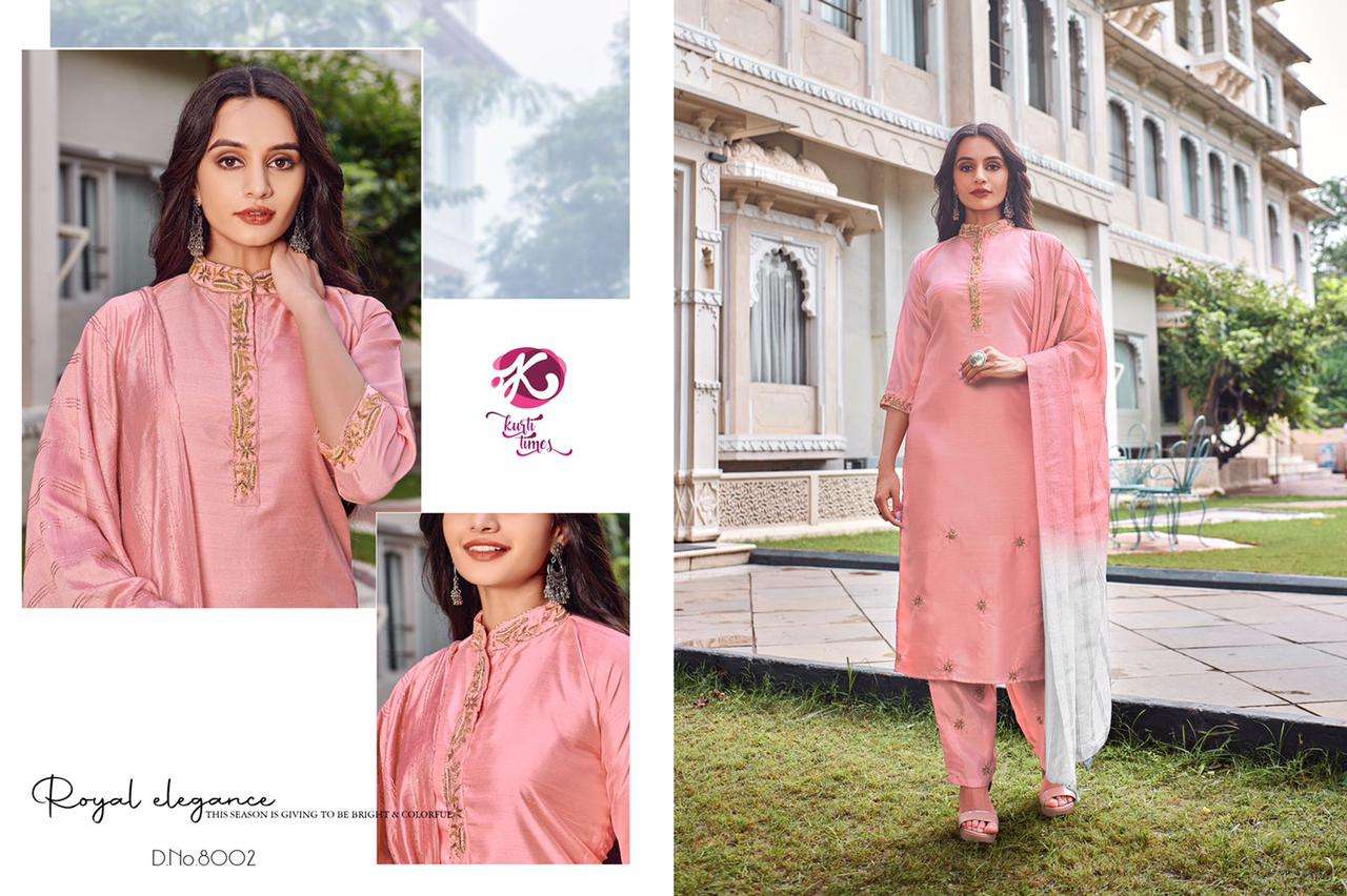 NAYAAB BY KURTI TIMES 8001 TO 8004 SERIES BEAUTIFUL SUITS COLORFUL STYLISH FANCY CASUAL WEAR & ETHNIC WEAR SILK WITH WORK DRESSES AT WHOLESALE PRICE