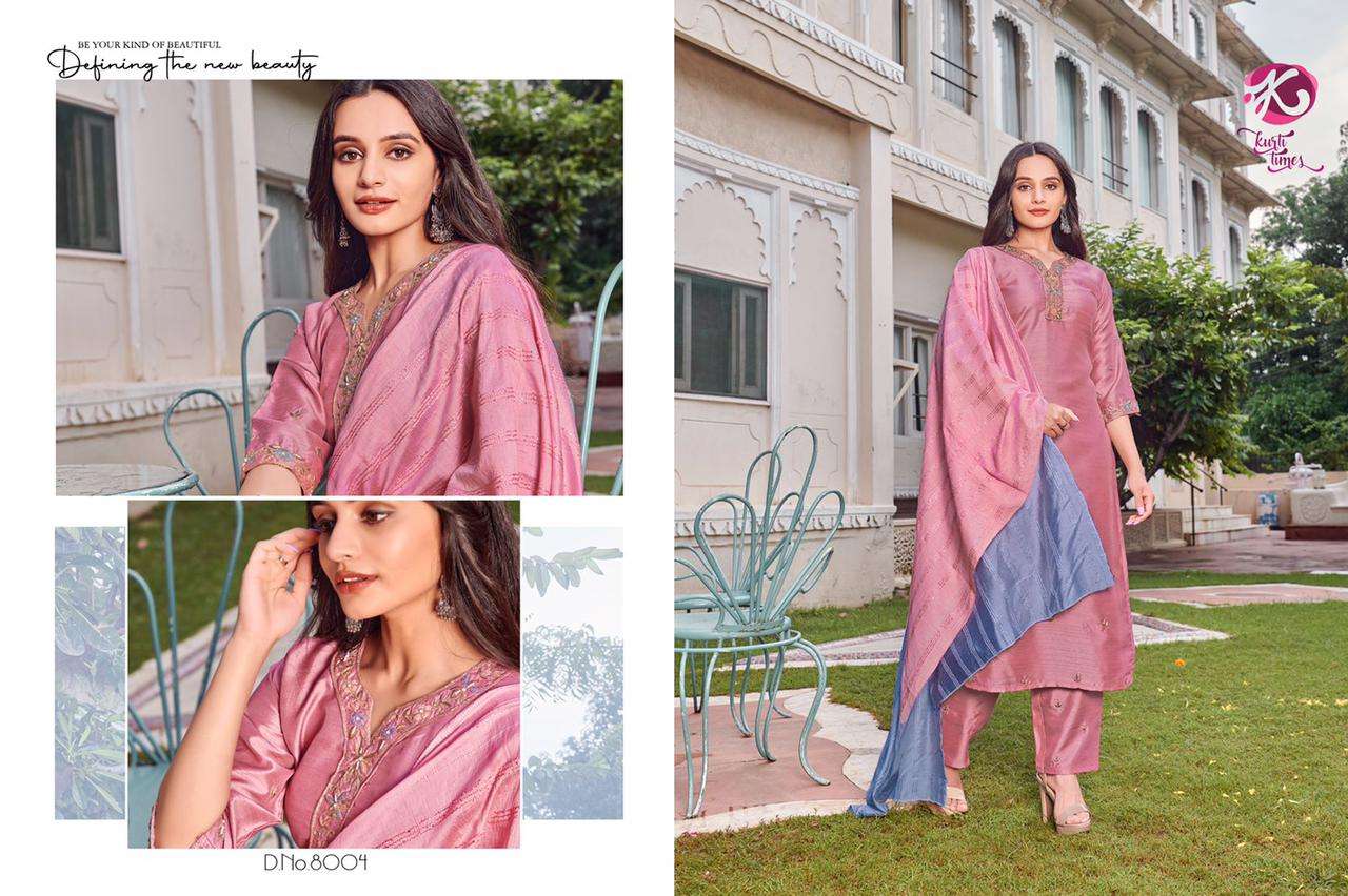 NAYAAB BY KURTI TIMES 8001 TO 8004 SERIES BEAUTIFUL SUITS COLORFUL STYLISH FANCY CASUAL WEAR & ETHNIC WEAR SILK WITH WORK DRESSES AT WHOLESALE PRICE