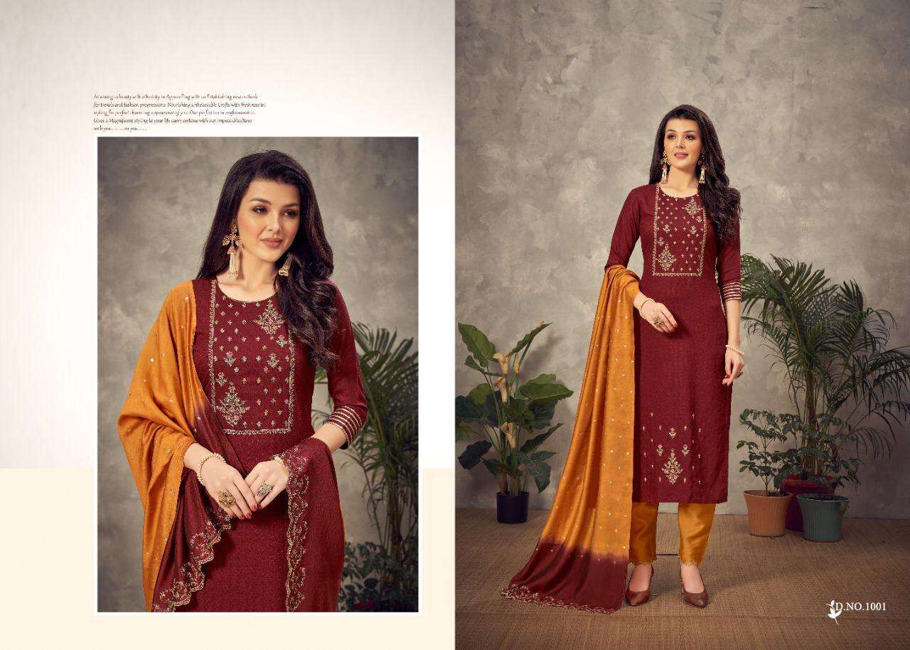 ART BY AMAAYA GARMENTS 1001 TO 1005 SERIES BEAUTIFUL SUITS COLORFUL STYLISH FANCY CASUAL WEAR & ETHNIC WEAR PURE VISCOSE DOBBY EMBROIDERED DRESSES AT WHOLESALE PRICE