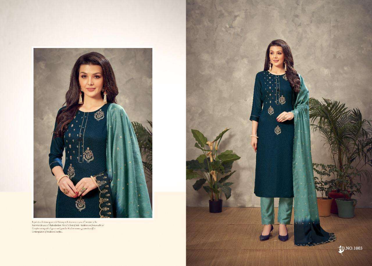 ART BY AMAAYA GARMENTS 1001 TO 1005 SERIES BEAUTIFUL SUITS COLORFUL STYLISH FANCY CASUAL WEAR & ETHNIC WEAR PURE VISCOSE DOBBY EMBROIDERED DRESSES AT WHOLESALE PRICE