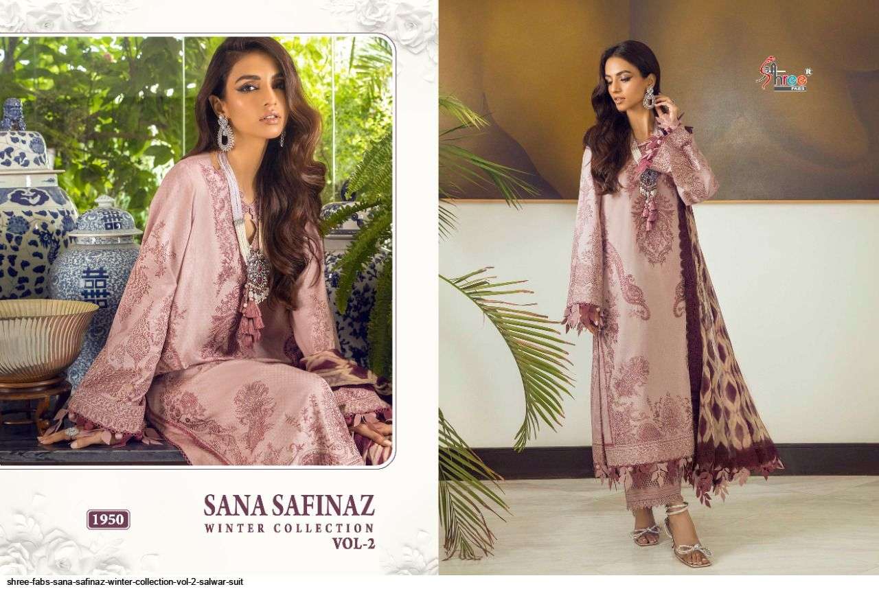 SANA SAFINAZ WINTER COLLECTION VOL-2 BY SHREE FABS 1950 TO 1957 SERIES PAKISTANI STYLISH BEAUTIFUL COLOURFUL PRINTED & EMBROIDERED PARTY WEAR & OCCASIONAL WEAR PASHMINA PRINT EMBROIDERED DRESSES AT WHOLESALE PRICE